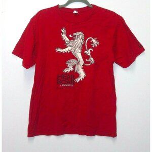 Game of Thrones Lannister T-Shirt Size L RED Hear Me Roar Lion HBO Entertainment